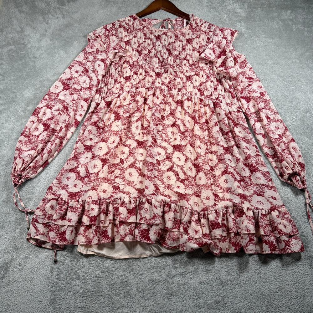 Free People These Dreams Mini Dress Women Small Pink Floral Ruffle Babydoll